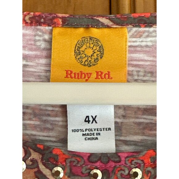NWT Ruby Rd Women's 4X Sequin Neckline Sublimation Print Top Blouse 26.5"x28.5" - Picture 5 of 7